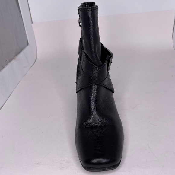 Anne Klein Sport Wedge Booties Women Sz 9 Montague Black Leather Silver Buckle - Picture 10 of 15